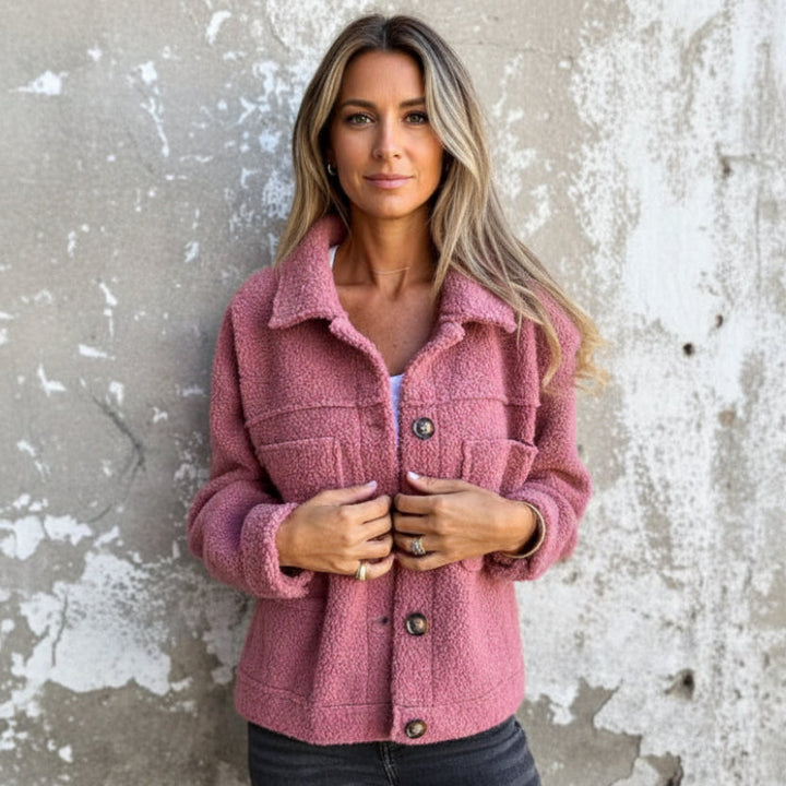 Teddy Fleece Shacket with Contrast Button Detail