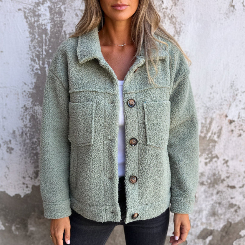 Teddy Fleece Shacket with Contrast Button Detail