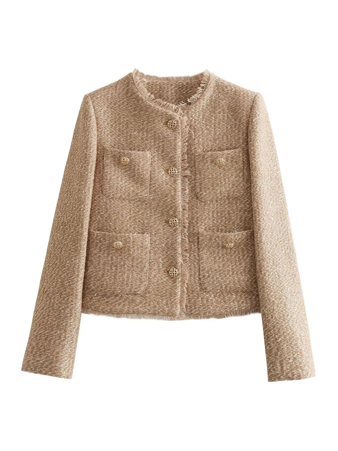 Tweed Jacket with Gold Buttons and Frayed Edge Detail