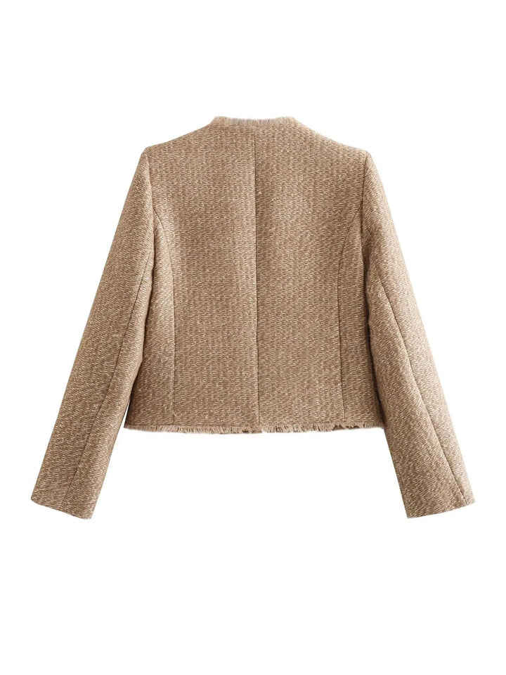 Tweed Jacket with Gold Buttons and Frayed Edge Detail