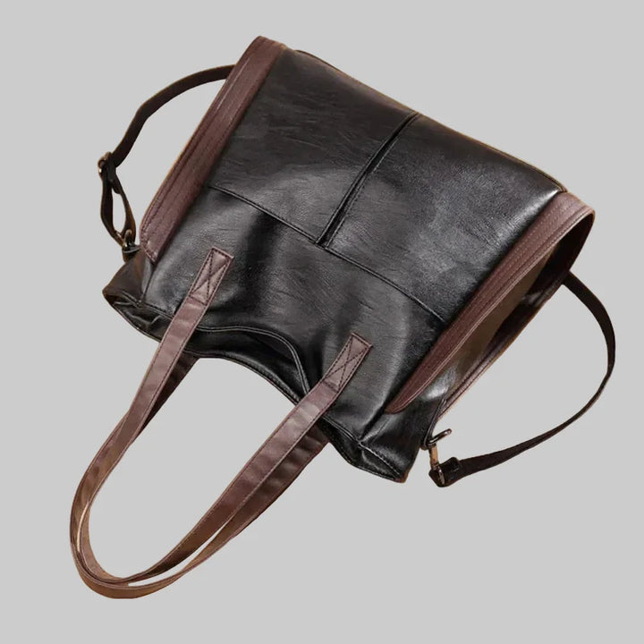 Two-Tone Leather Tote Bag with Crossbody Strap