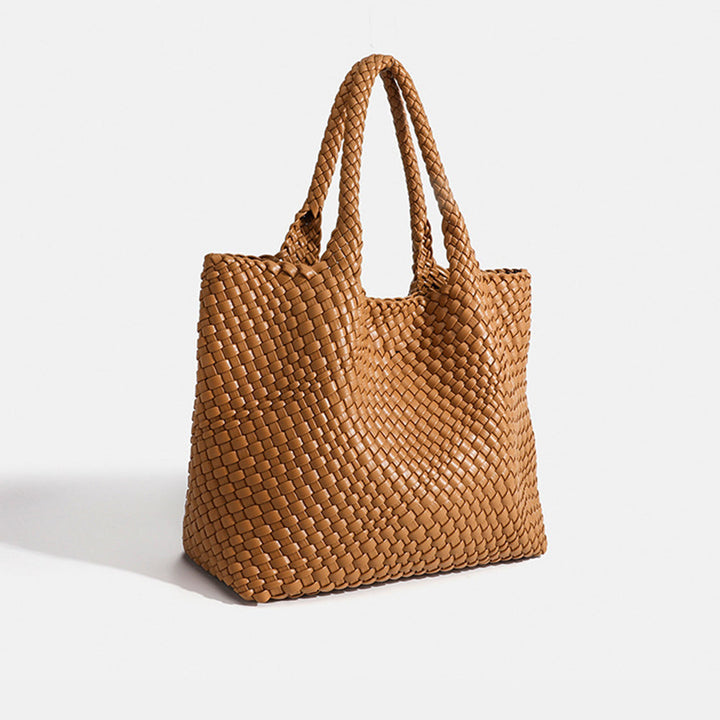 Woven Leather Tote Bag in Chunky Basket Weave