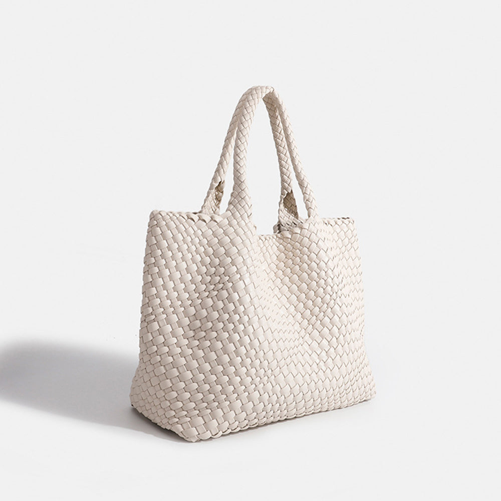 Woven Leather Tote Bag in Chunky Basket Weave