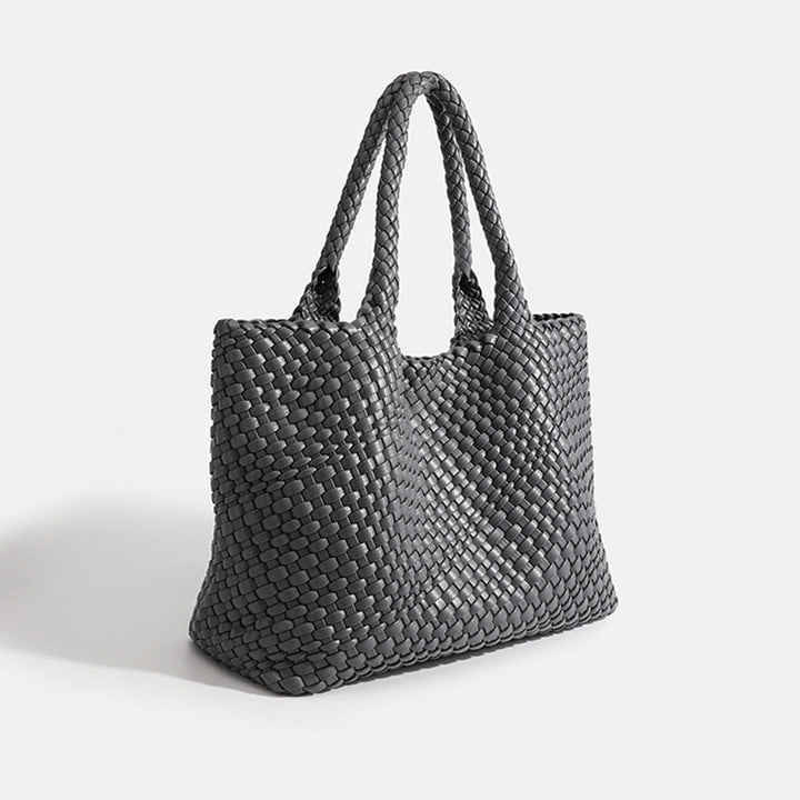 Woven Leather Tote Bag in Chunky Basket Weave