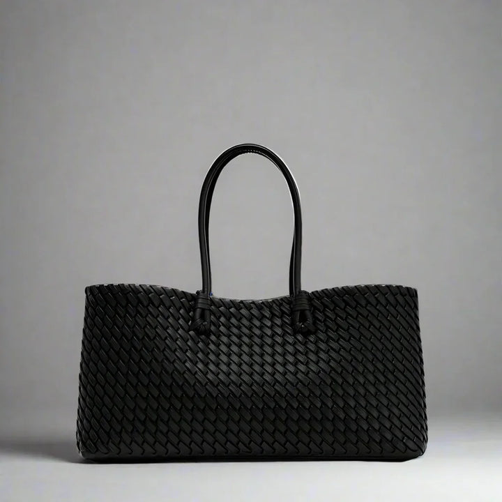 Woven Leather Tote Shoulder Bag with Double Handles