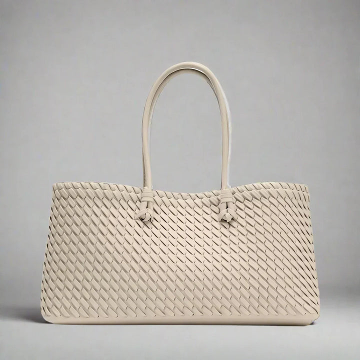 Woven Leather Tote Shoulder Bag with Double Handles