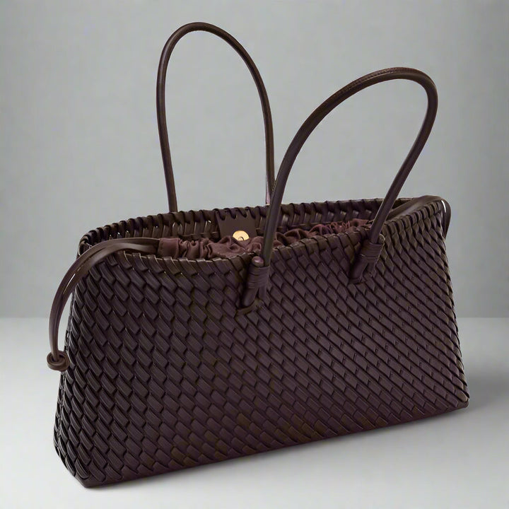 Woven Leather Tote Shoulder Bag with Double Handles