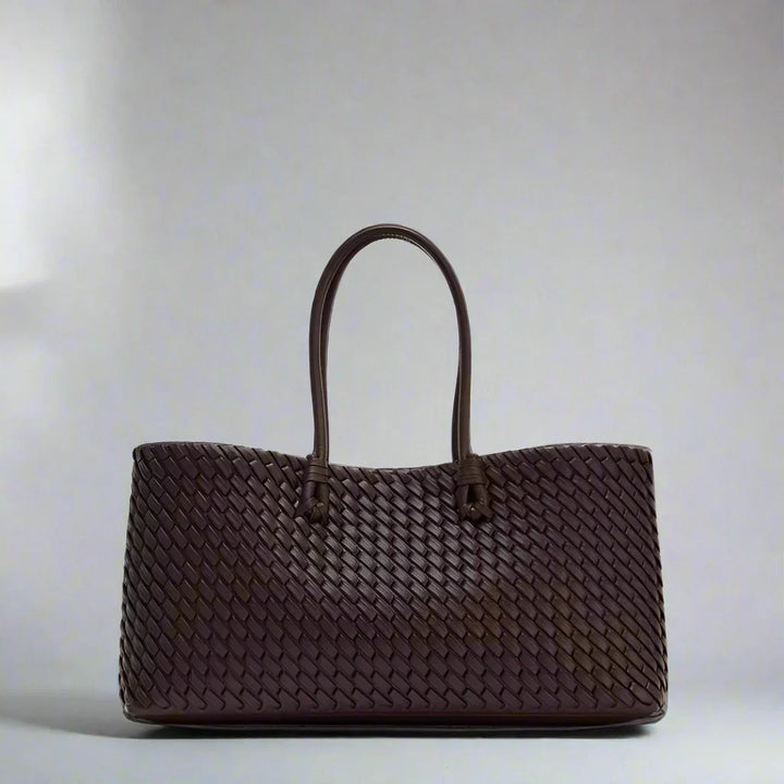 Woven Leather Tote Shoulder Bag with Double Handles