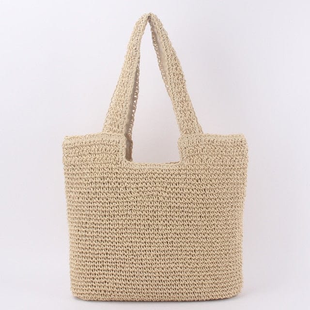 Woven Straw Beach Bag with Double Handles and Structured Shape