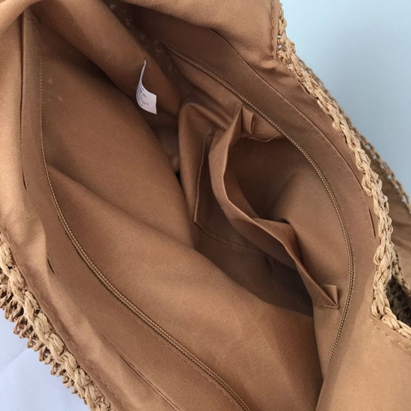 Woven Straw Beach Bag with Double Handles and Structured Shape