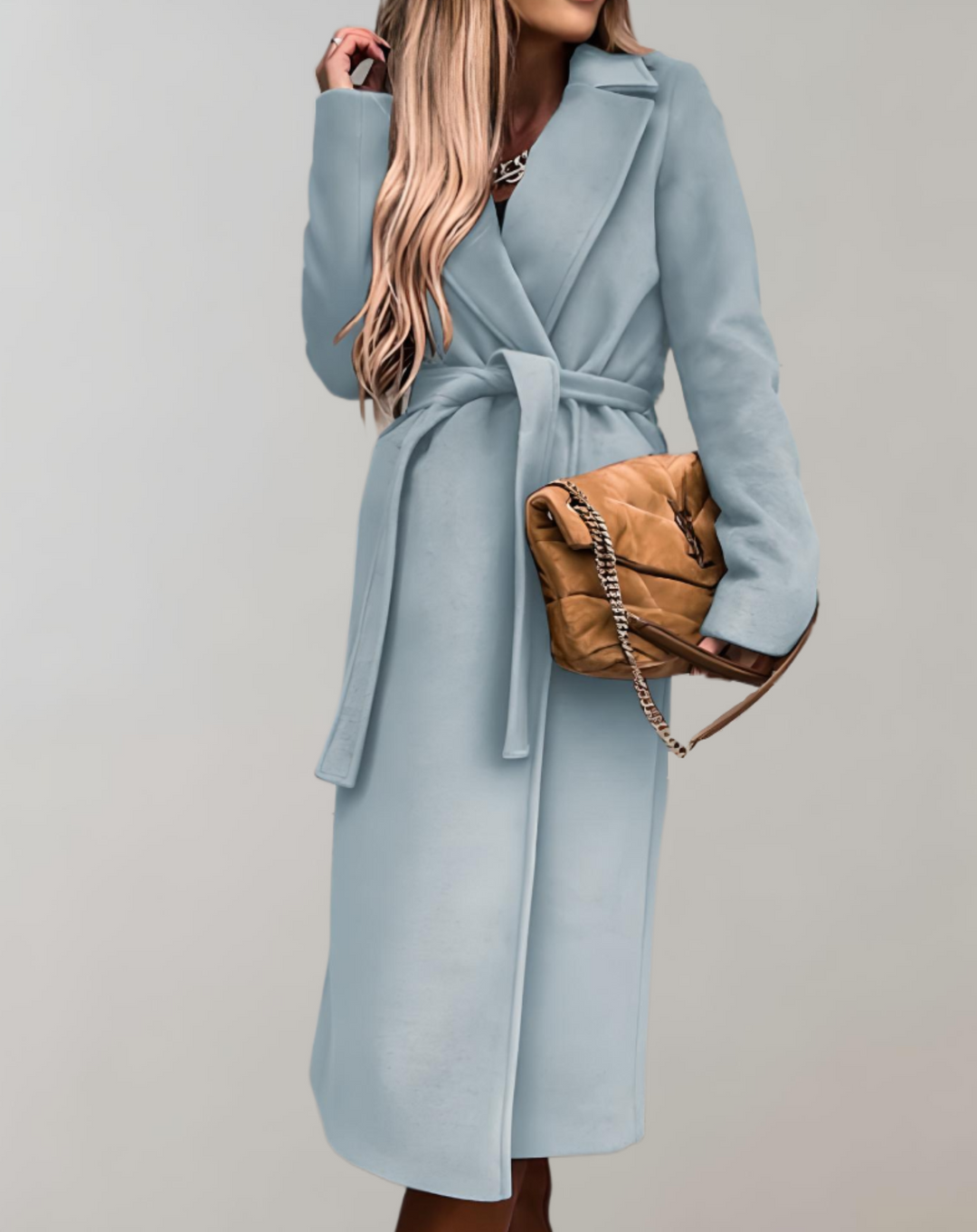 Long belted coat women detail