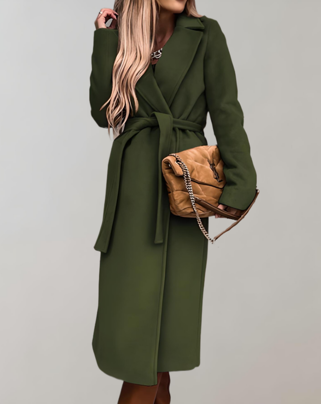 Long belted coat women detail