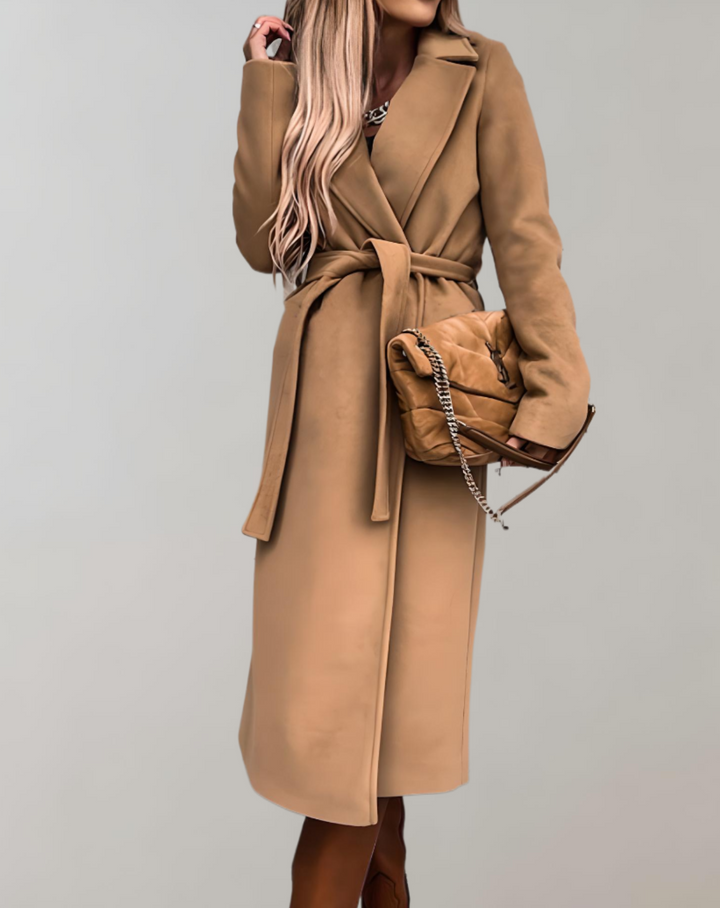 Long belted coat women detail