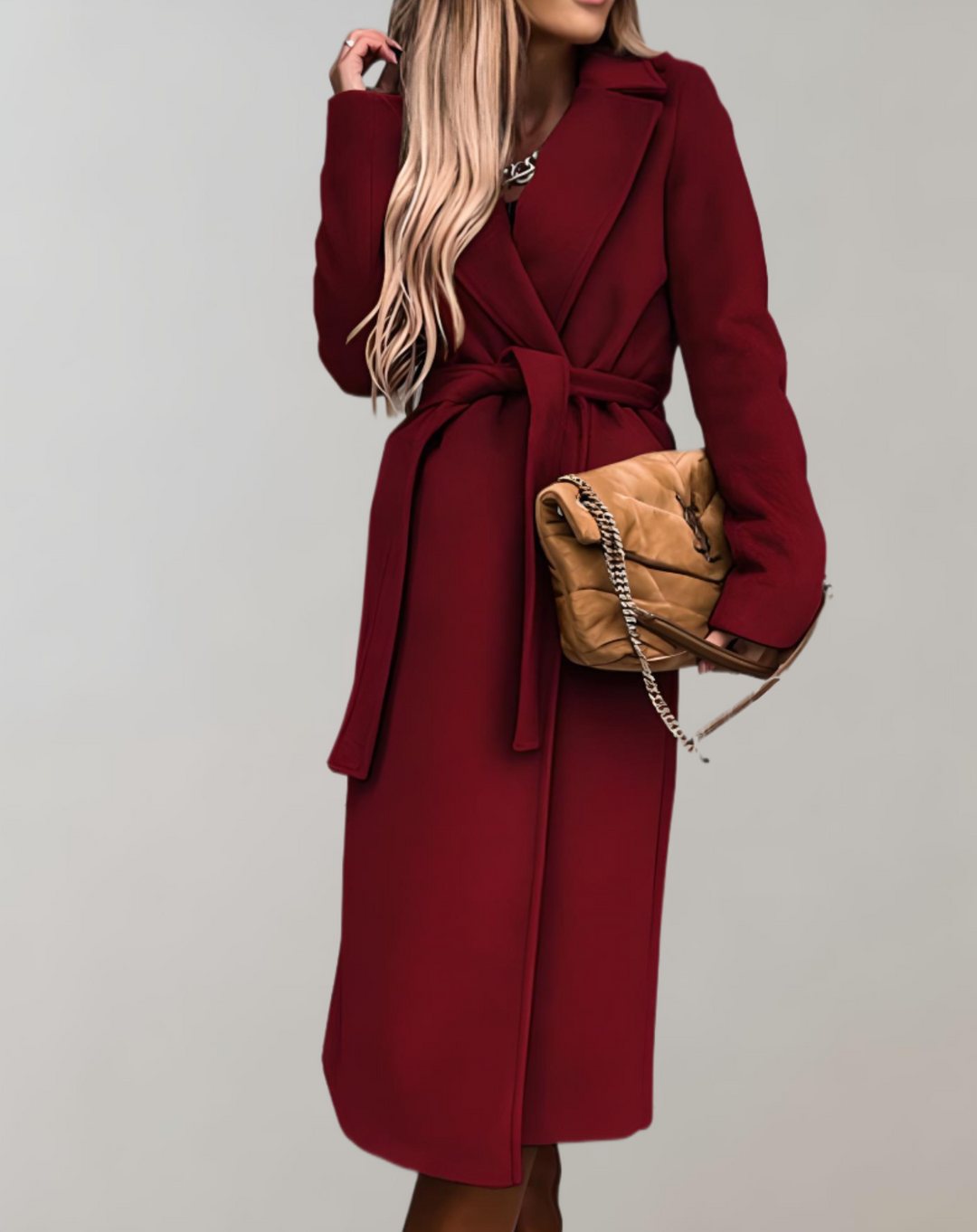 Long belted coat women detail