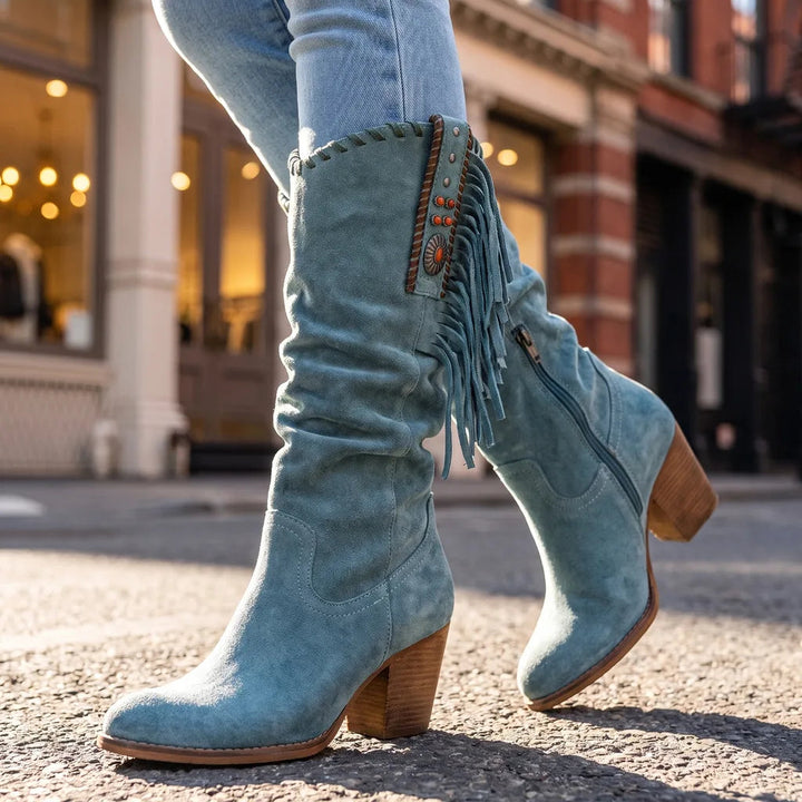 Fringe tall boots detail