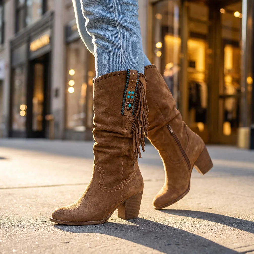 Fringe tall boots detail