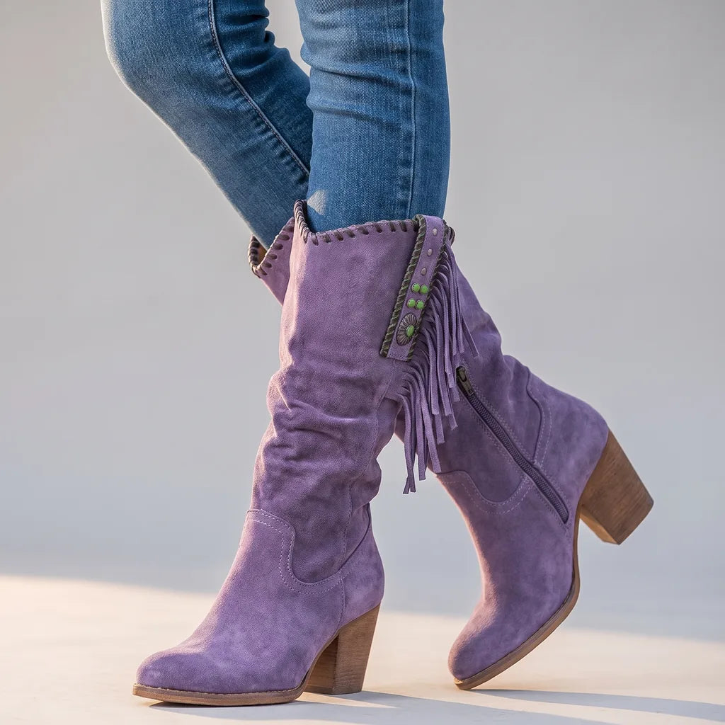 Fringe tall boots women purple