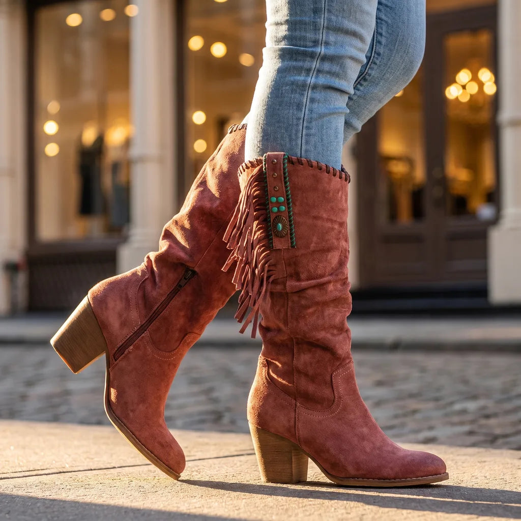 Fringe tall boots detail