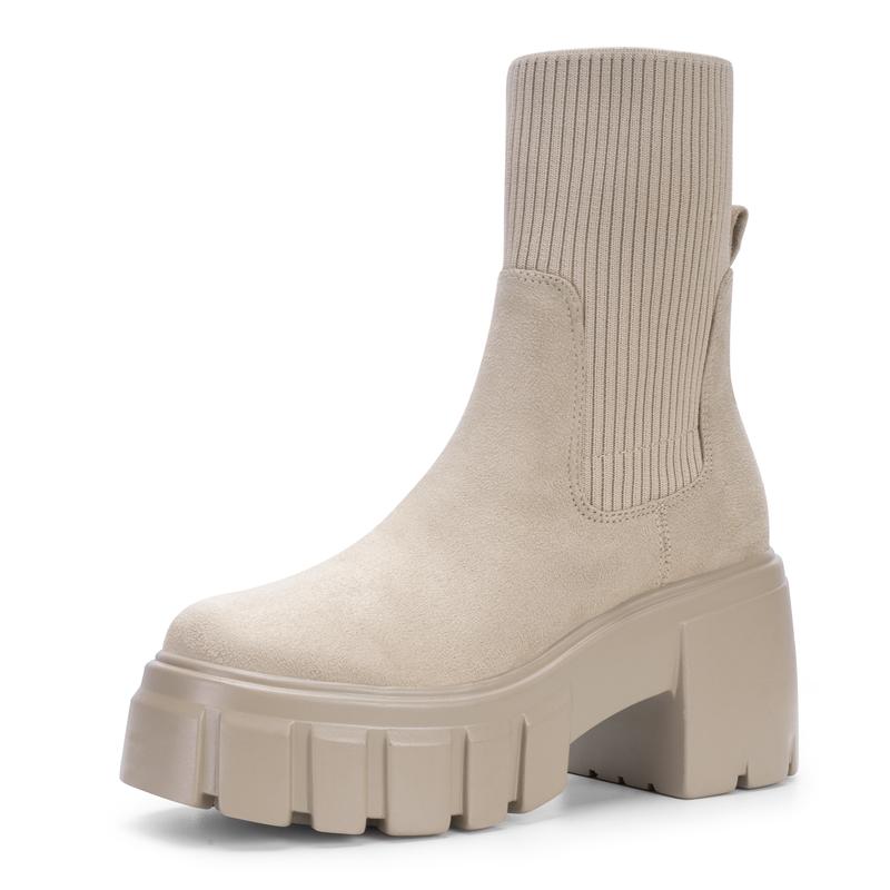 Chunky Platform Chelsea Boots with Ribbed Knit Collar and Lug Sole