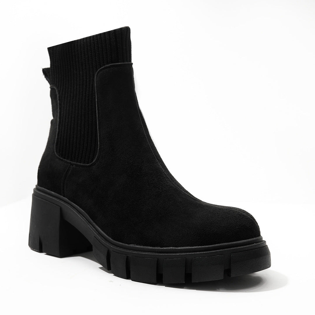 Chunky Platform Chelsea Boots with Ribbed Knit Collar and Lug Sole