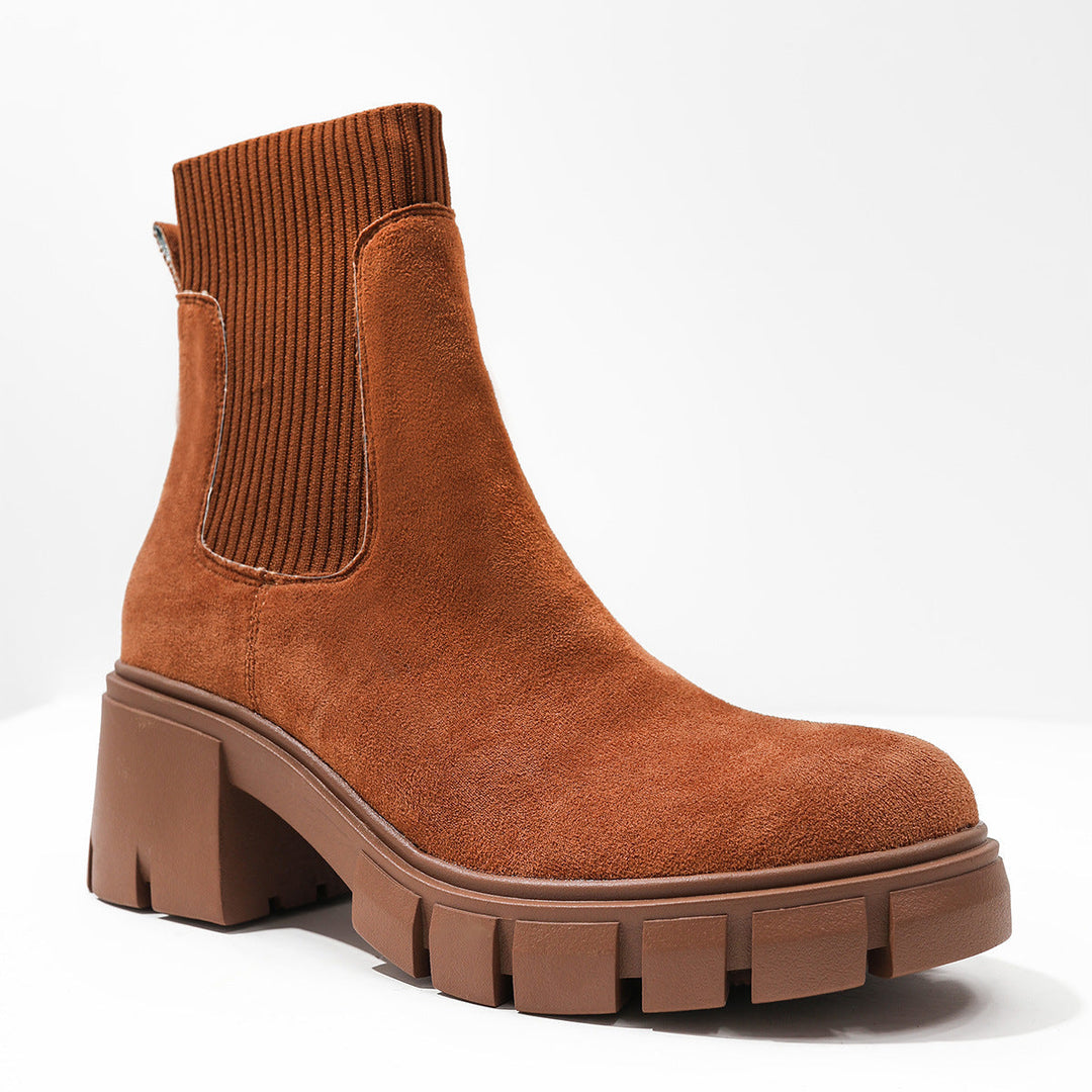 Chunky Platform Chelsea Boots with Ribbed Knit Collar and Lug Sole