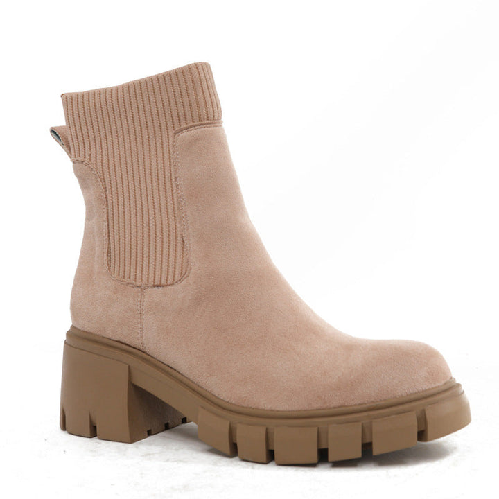 Chunky Platform Chelsea Boots with Ribbed Knit Collar and Lug Sole