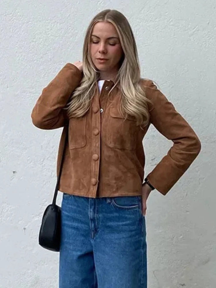 Suede jacket women brown
