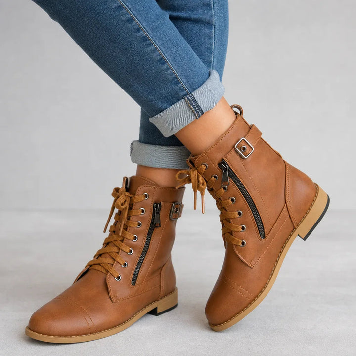 Lace up ankle boots women brown