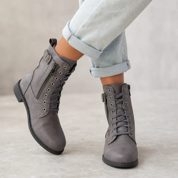 Lace up ankle boots women gray
