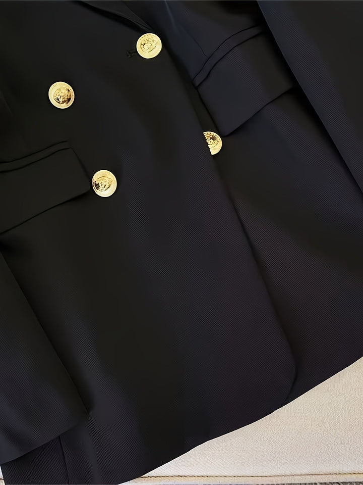Gold button blazer women detail