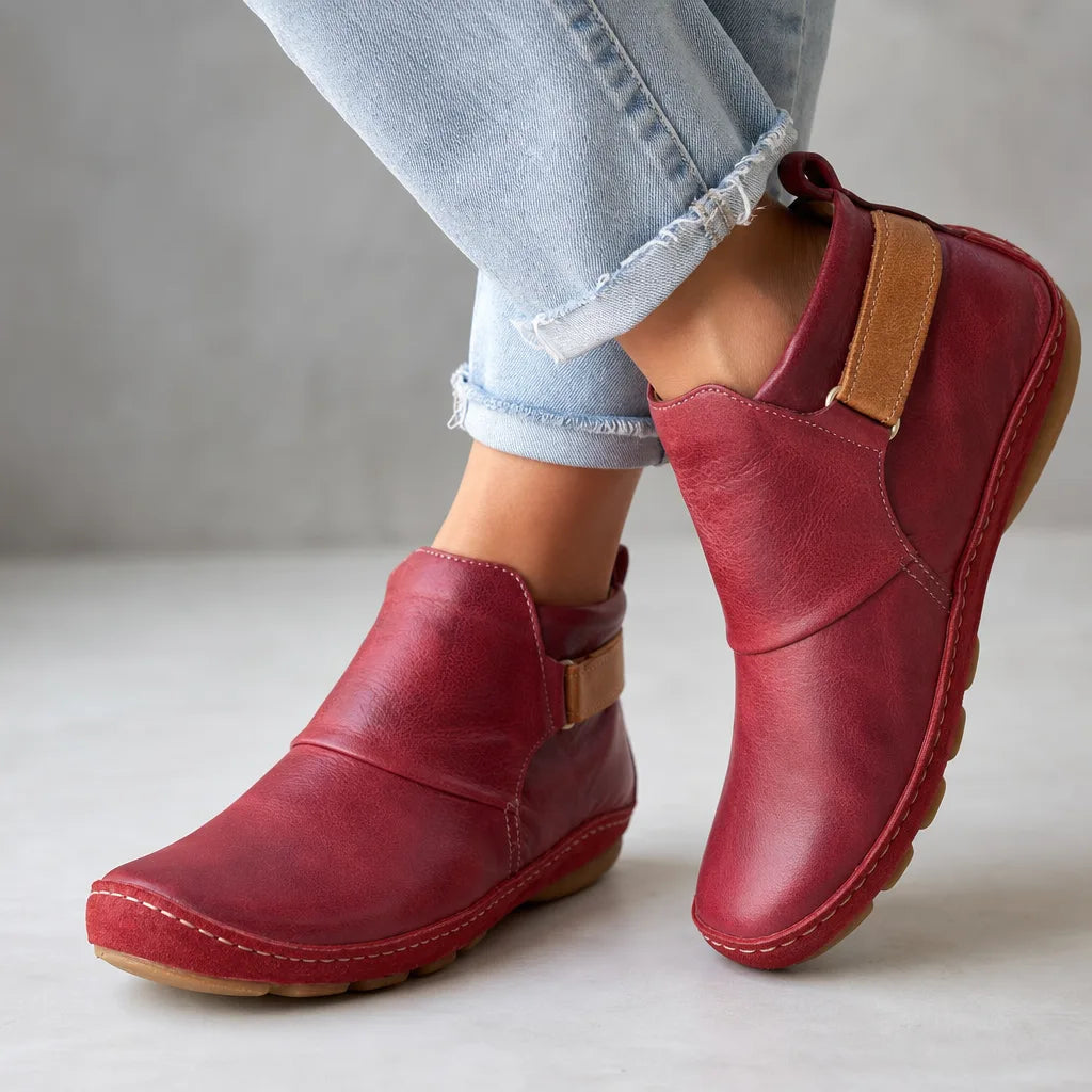 Strap ankle boots women red