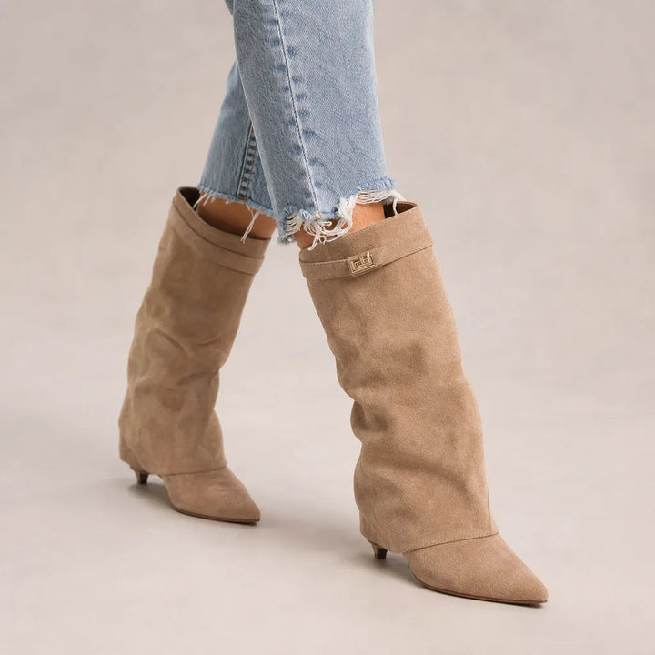 Knee high wedge boots women brown