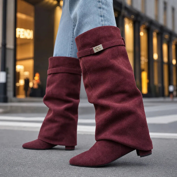 Knee high wedge boots detail
