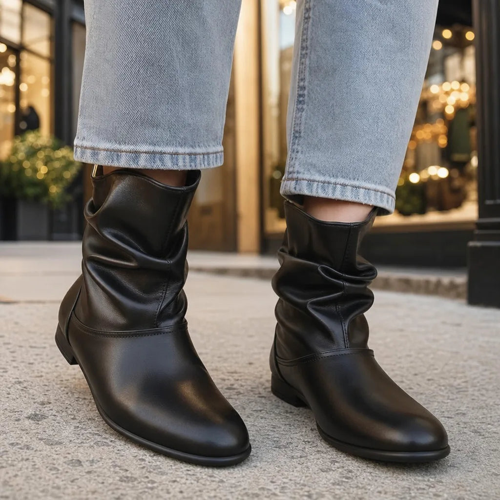 Ruched slip on ankle boots detail