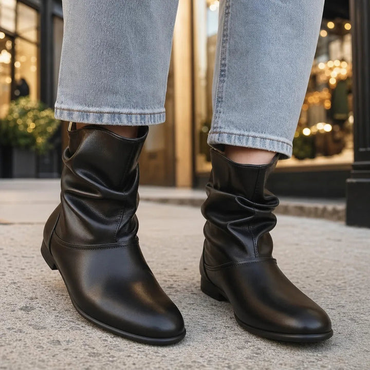 Ruched slip on ankle boots detail