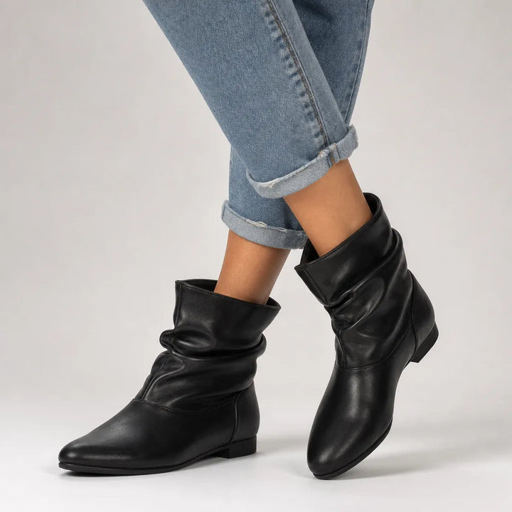 Ruched slip on ankle boots women black