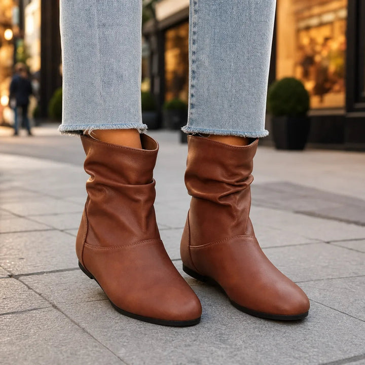Ruched slip on ankle boots detail