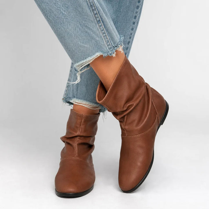 Ruched slip on ankle boots women brown