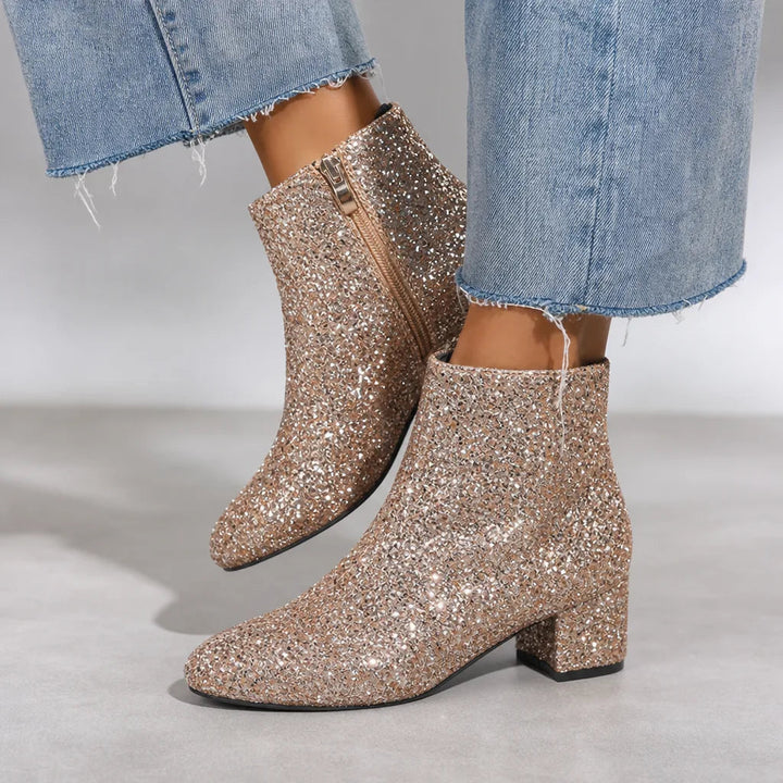 Sparkle ankle boots women beige
