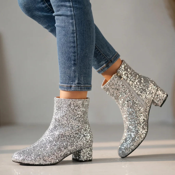 Sparkle ankle boots women gray