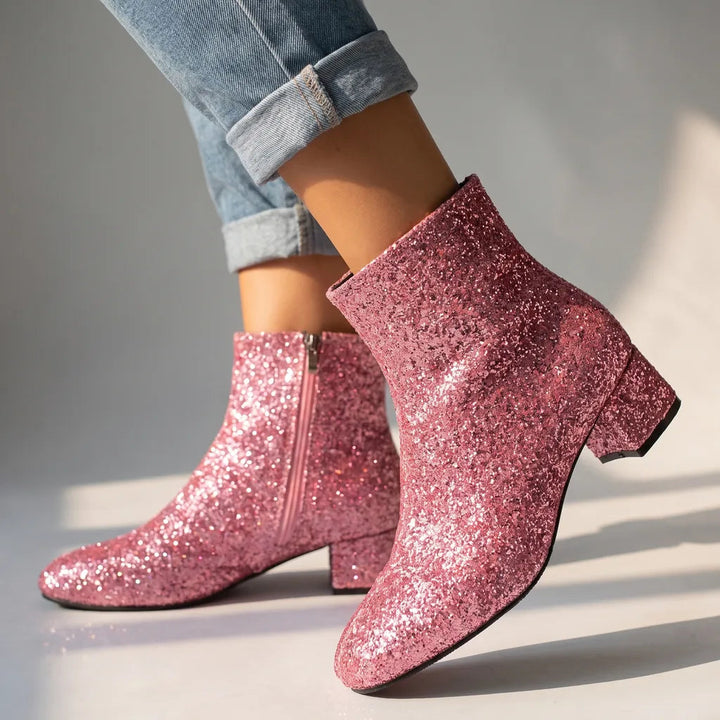 Sparkle ankle boots women pink