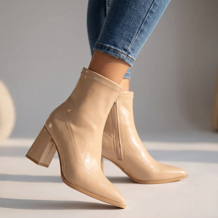 Stretch shaft ankle boots women beige