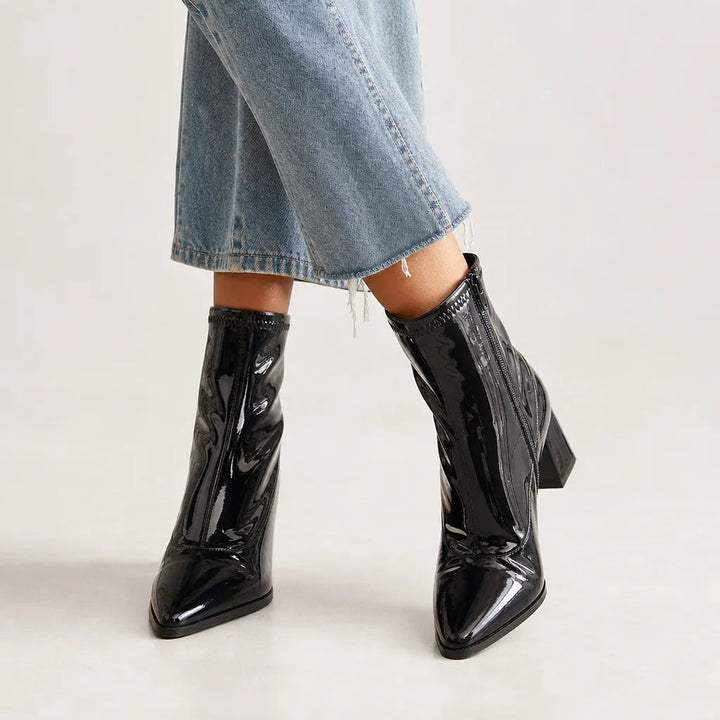 Stretch shaft ankle boots women black