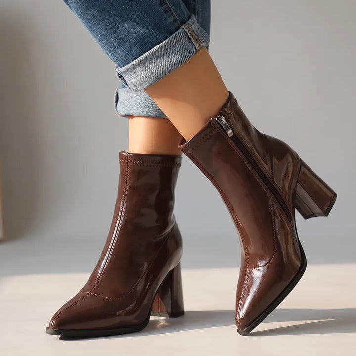 Stretch shaft ankle boots women brown