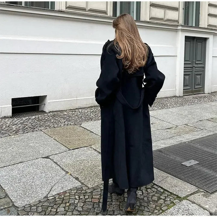Long wool blend coat women detail