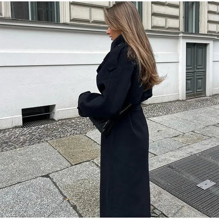 Long wool blend coat women detail