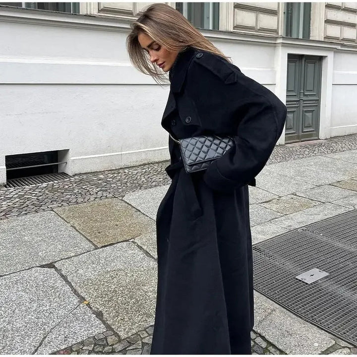 Long wool blend coat women detail