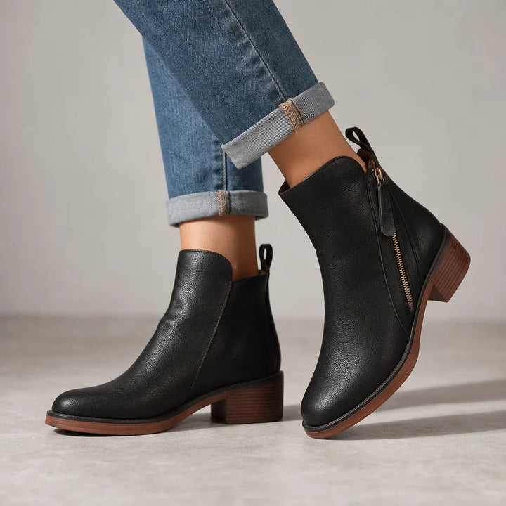 Exposed side zip ankle boots women black