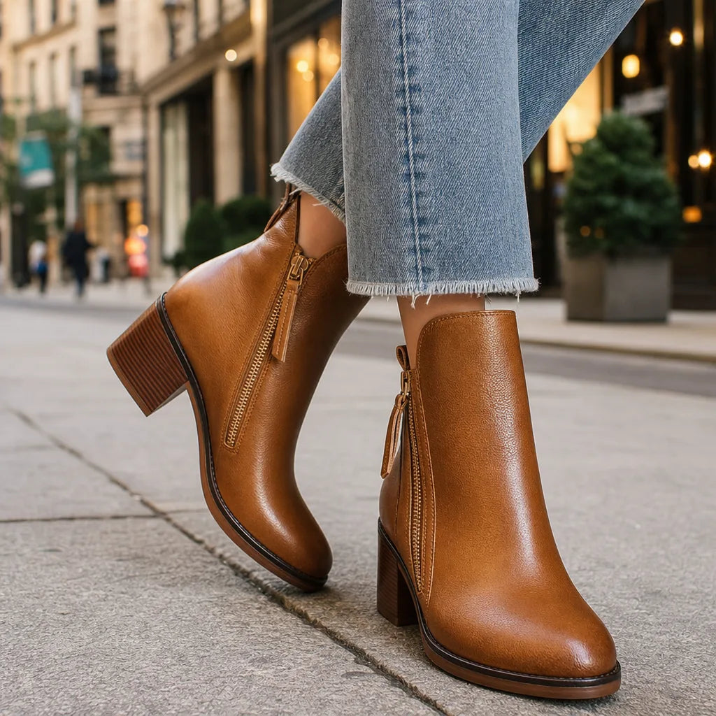Exposed side zip ankle boots detail
