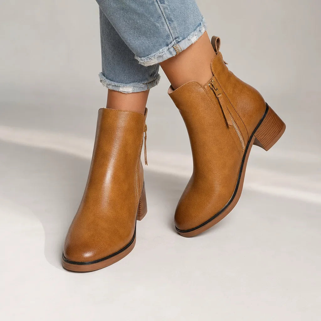 Exposed side zip ankle boots women brown